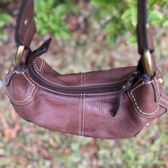 FOSSIL Chocolate Brown Pebbled Leather Mini Hobo Shoulder Bag Boho - Picture 10 of 15